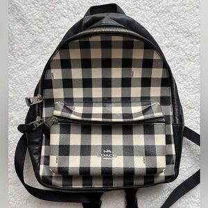 Coach Black and Cream Gingham Canvas Backpack